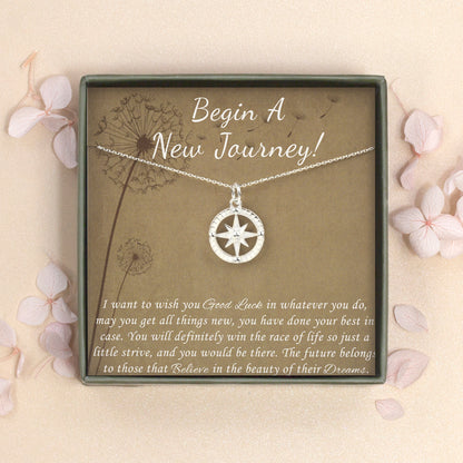 "Begin A New Journey" Card and Sterling Silver Compass Necklace