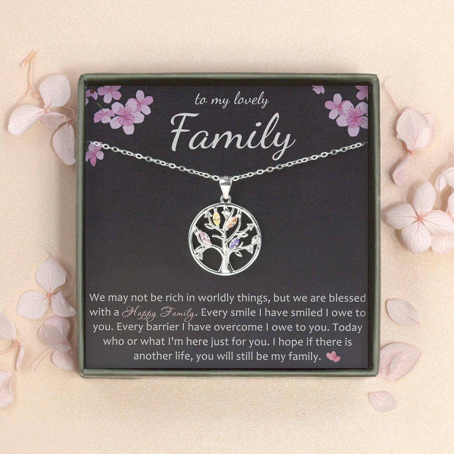 "To My Lovely Family" Card and Sterling Silver Necklace