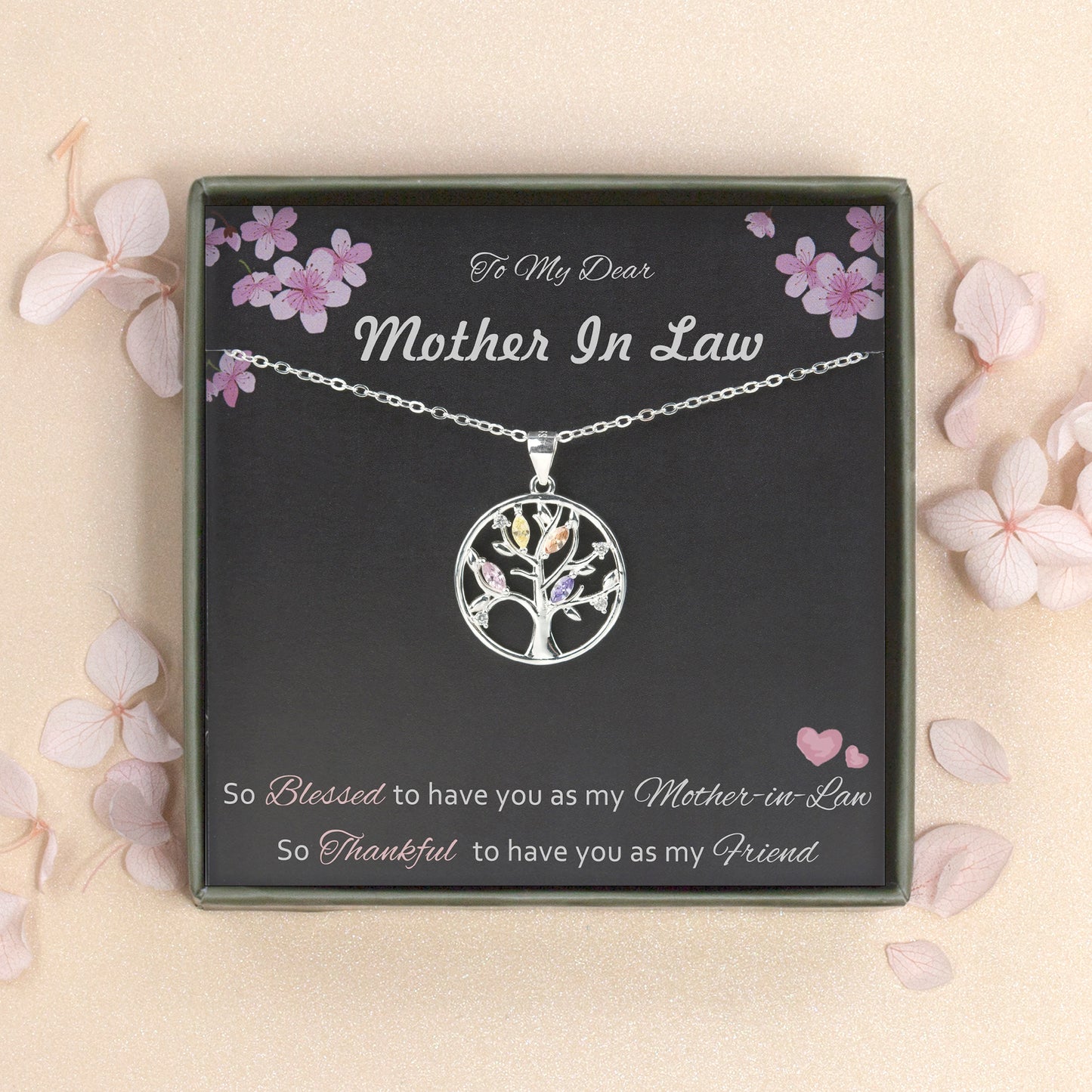 "To my Dear Mother in Law" Card and Crystal Tree of Life Necklace