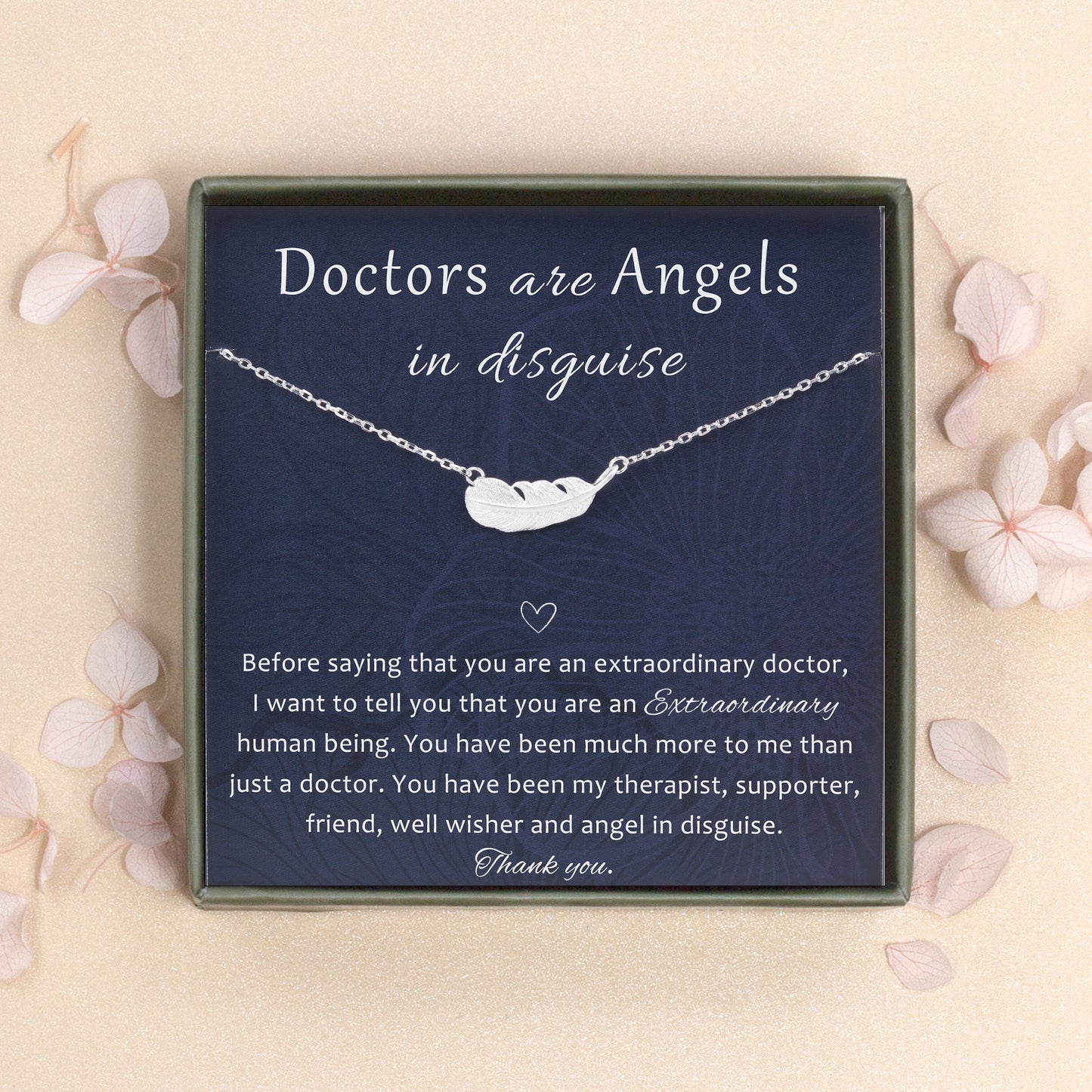 "Doctors are Angels" Card and Feather Necklace