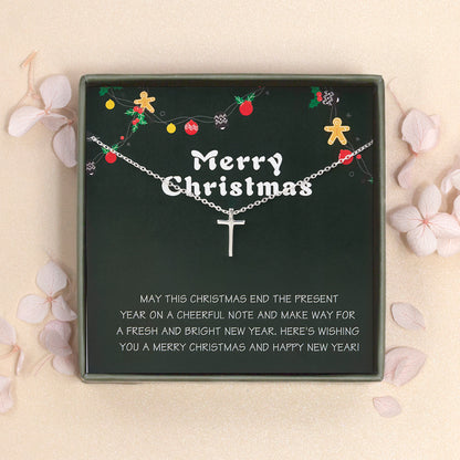 "Merry Christmas" Card and Sterling Silver Cross Necklace