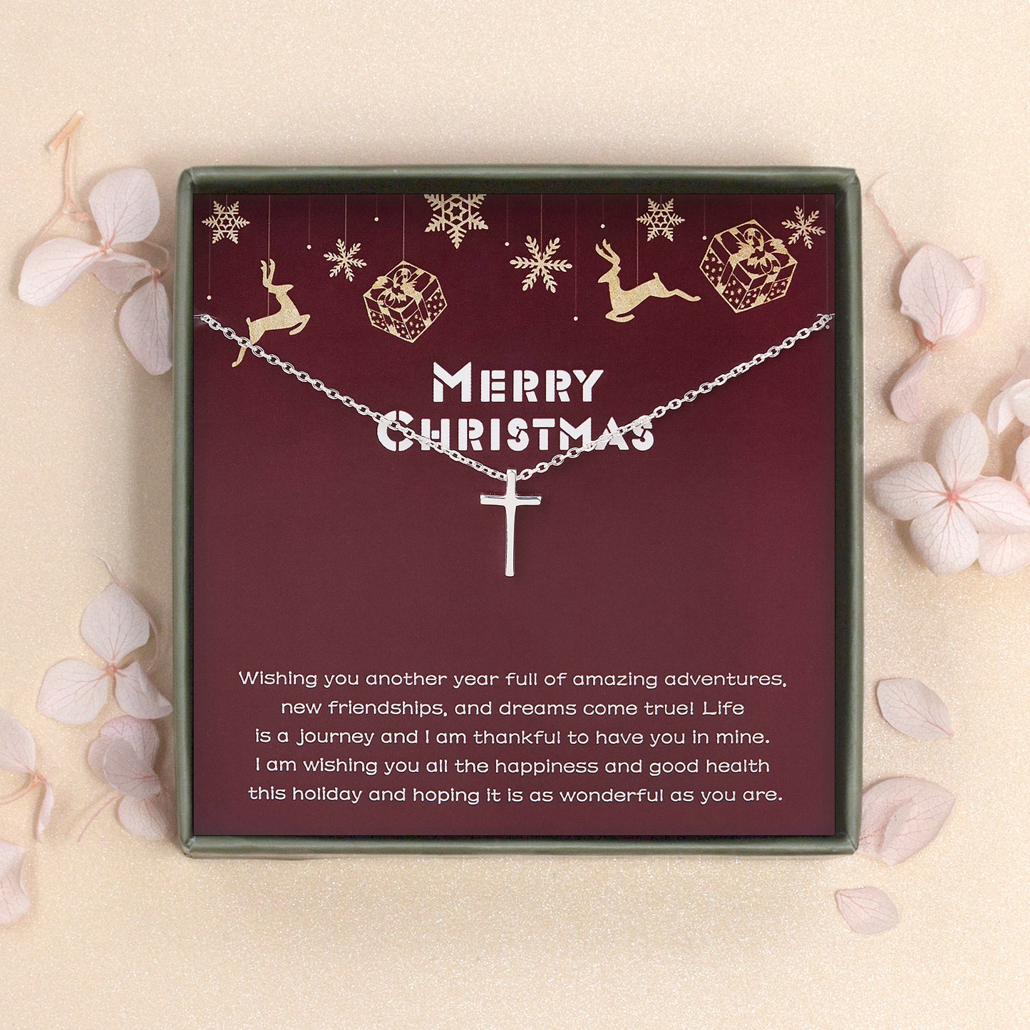 "Merry Christmas" Card and Cross Necklace