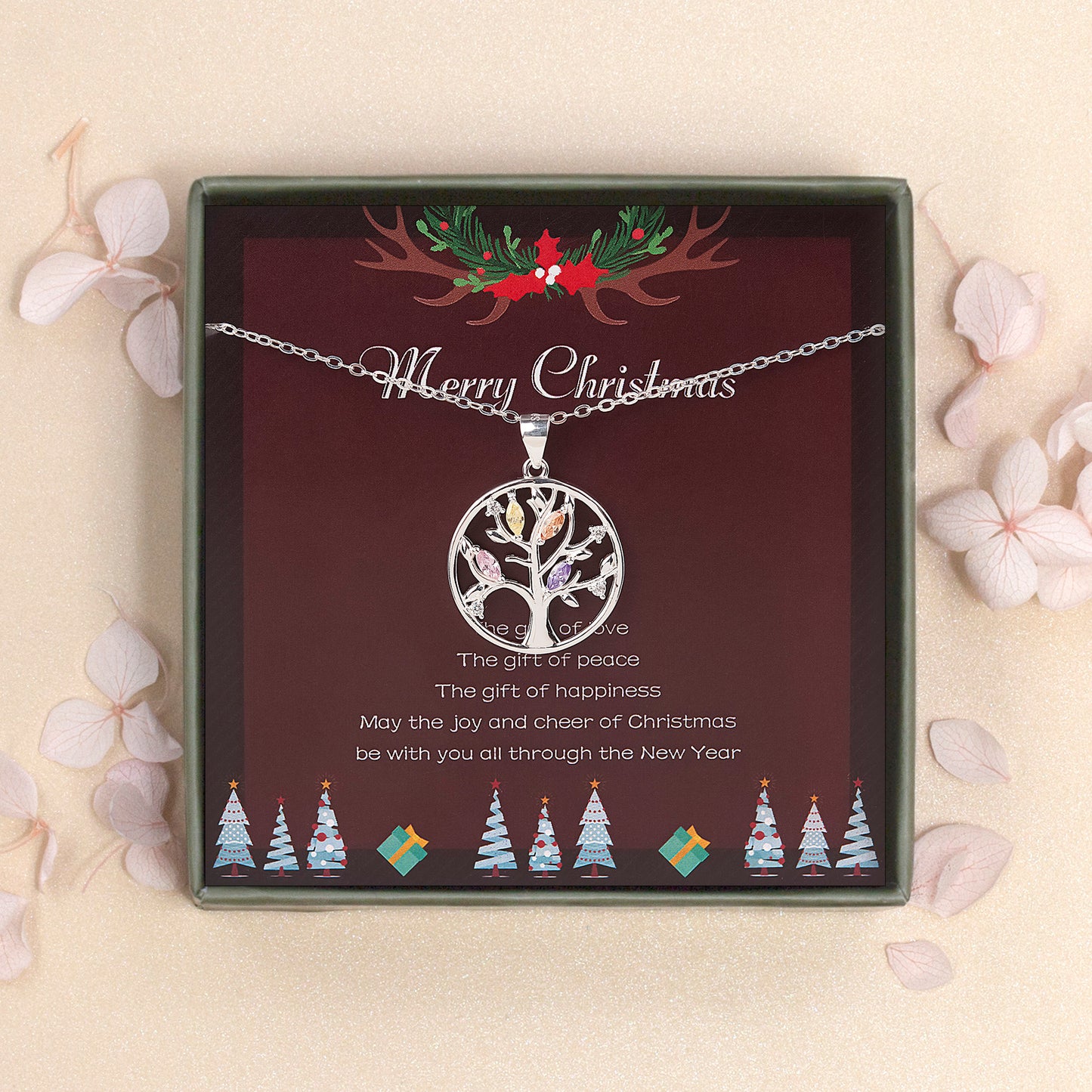 "Merry Christmas" Card and Tree of Life Necklace