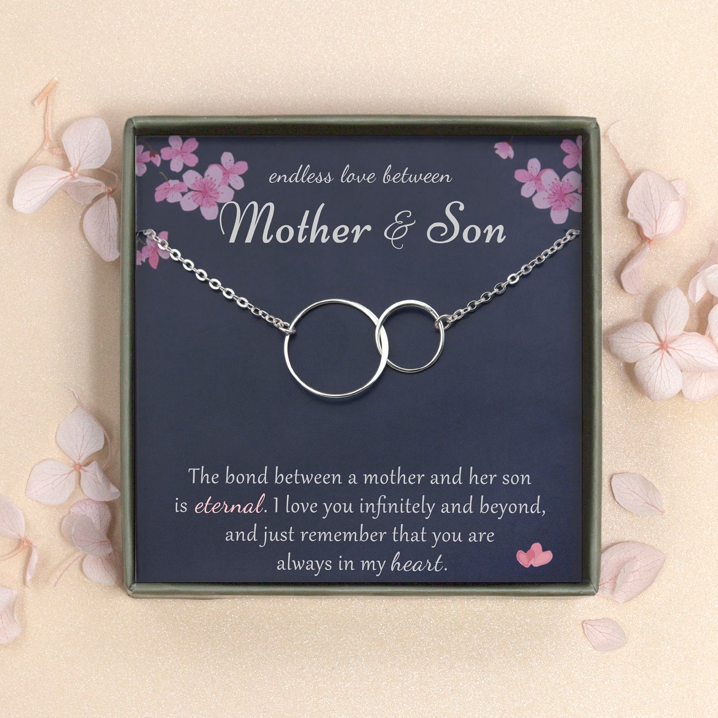 "Endless Love Between Mother And Son" Card and Interlocking Necklace