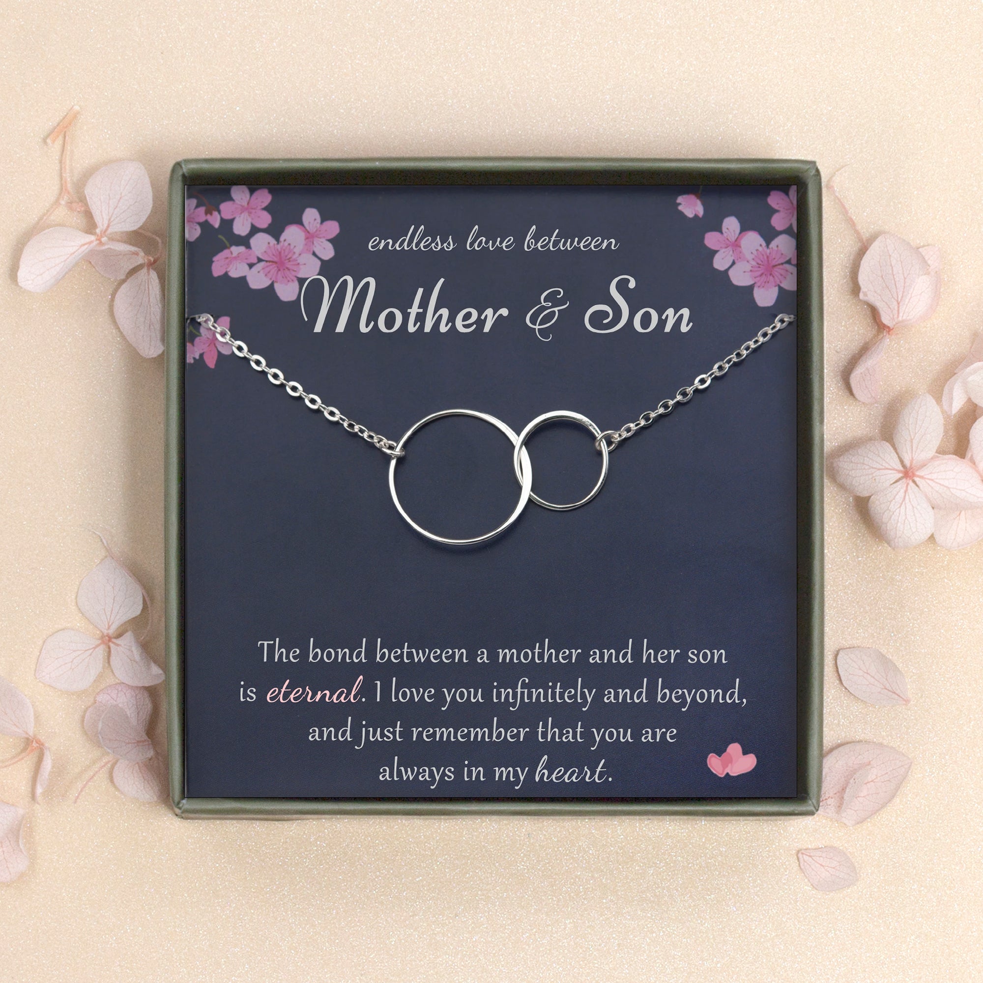 "Endless Love Between Mother And Son" Card and Interlocking Necklace