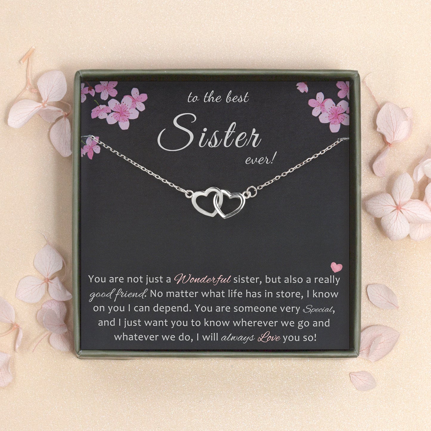 To the Best Sister Ever! Sterling Silver Heart Infinity Necklace Gift Set