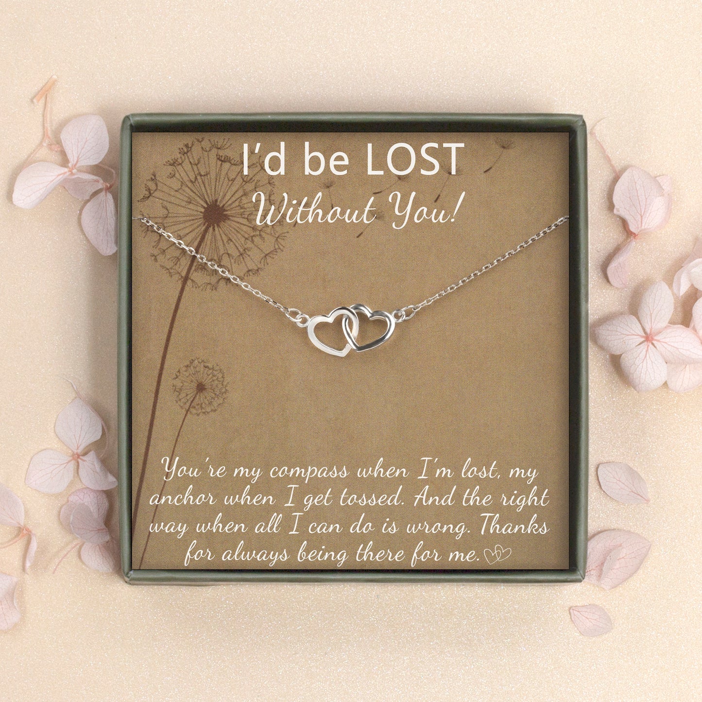 "I'd be lost without you!" Card and Heart Infinity Necklace