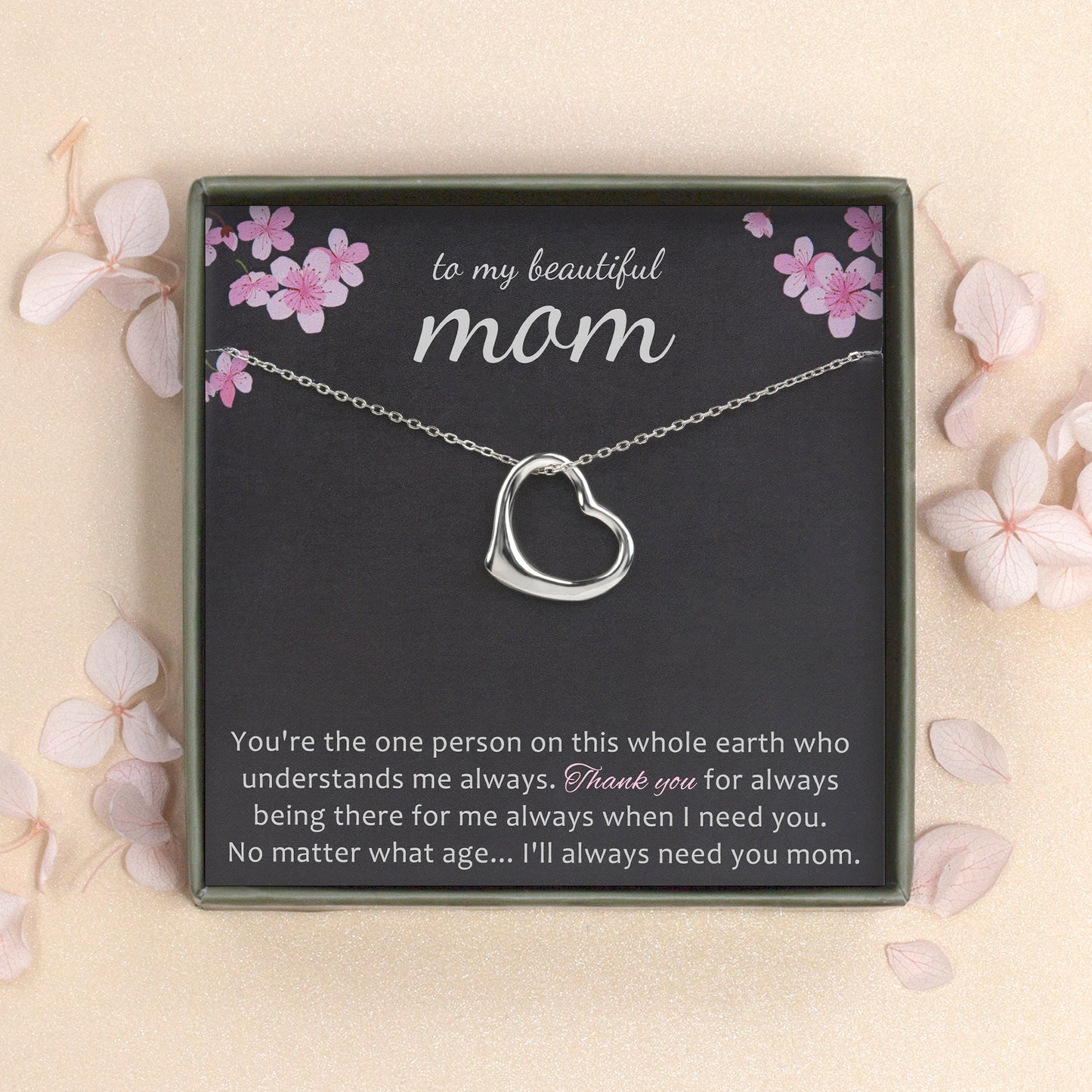 Personalized Mom Necklace Mother's Day Card Gift, To my beautiful Mom 925 Sterling Silver Heart Necklace