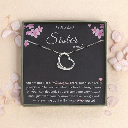 "To the Best Sister" Card and Dangling Heart Necklace