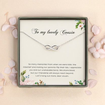 To My Lovely Cousin Sterling Silver Infinity Necklace Gift Set