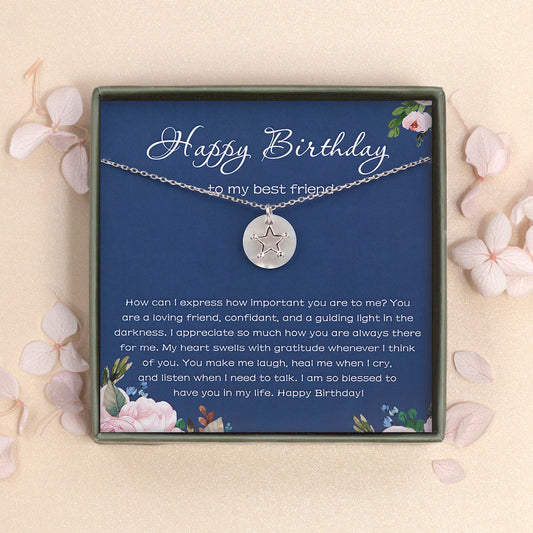 "Happy Birthday" Card for Best Friend Star Necklace