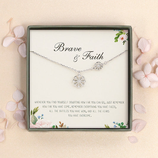 "Brave & Faith" Card and Sterling Silver Snowflake Necklace