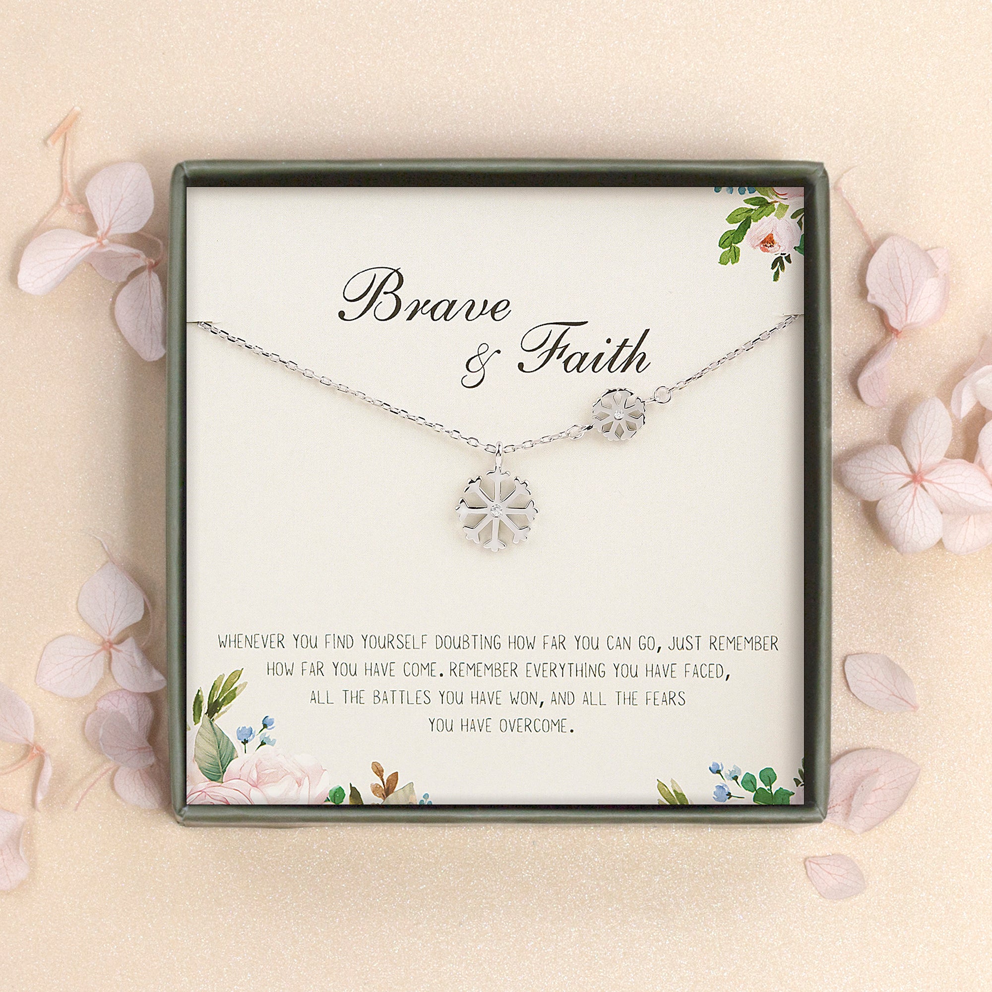 "Brave and Faith" Card and Snowflake Necklace