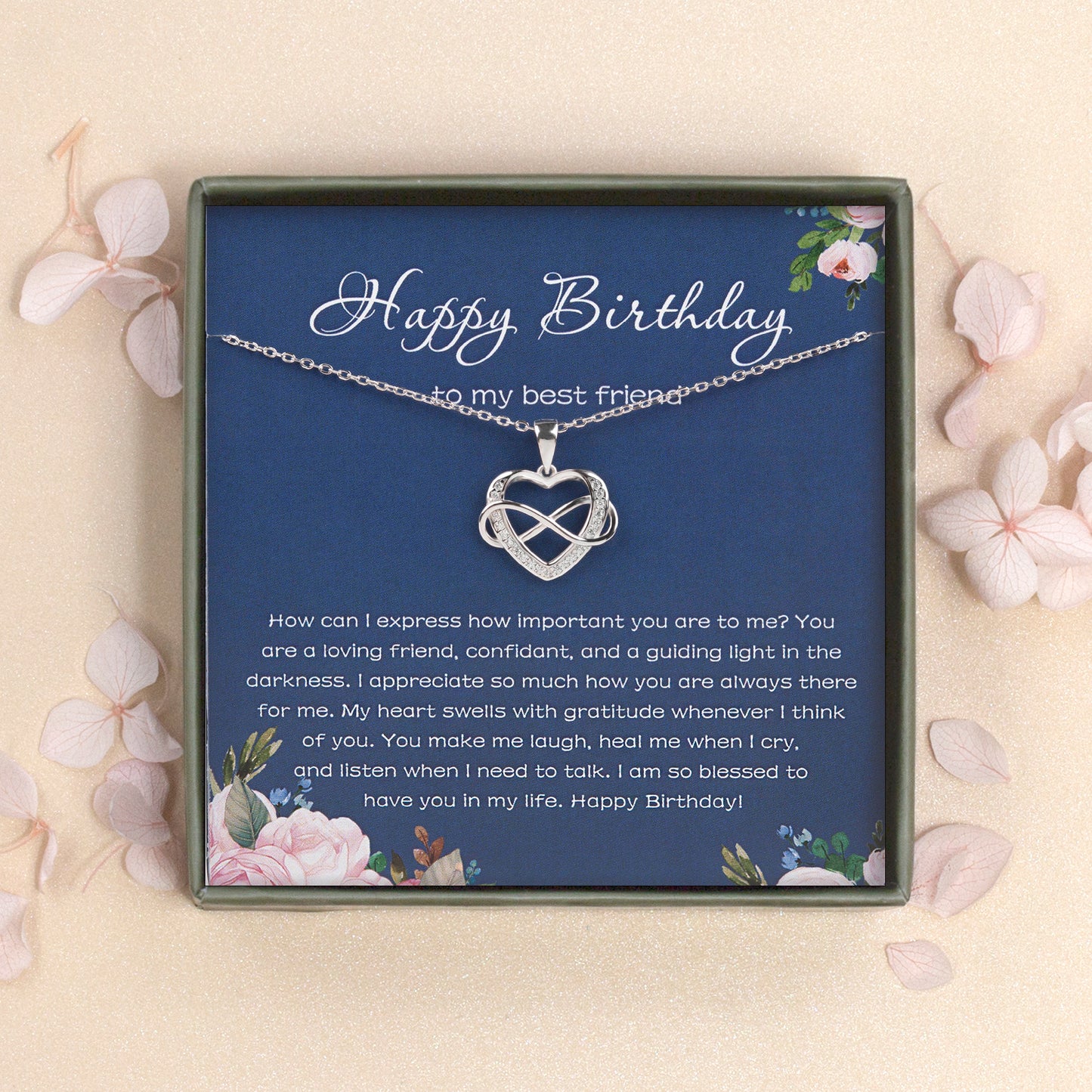 "Happy Birthday to my Best Friend" Card and Sterling Silver Infinity Necklace