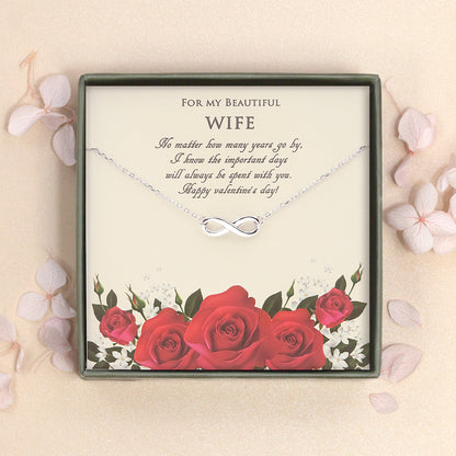 "For My Beautiful Wife" Valentine's Day Card and Infinity Necklace