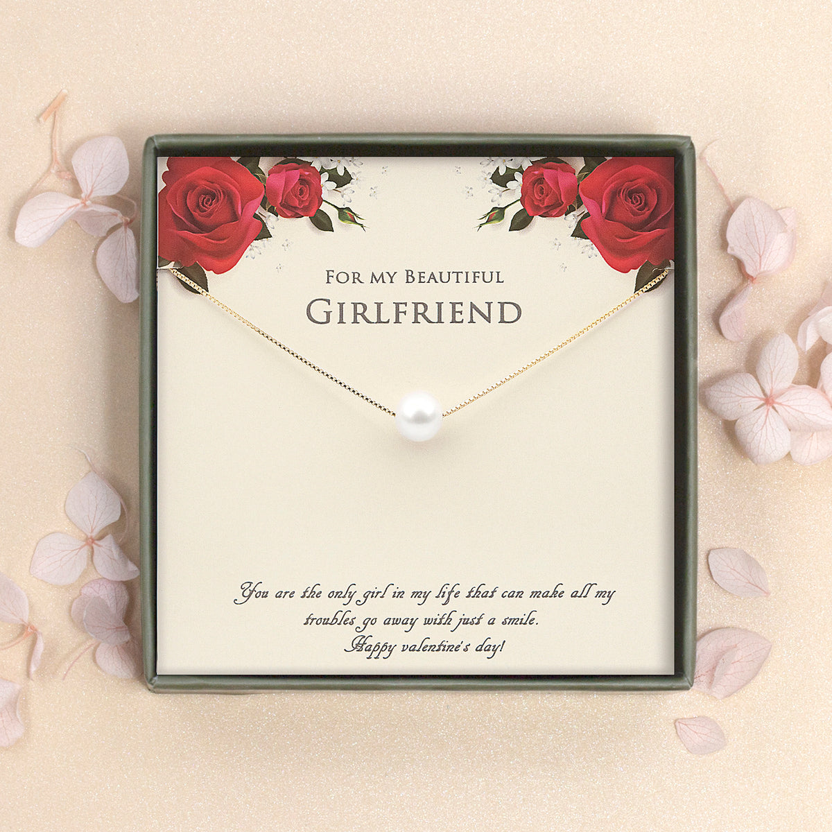 “For My Beautiful Girlfriend” Valentine’s Pearl Necklace Gift Set ...