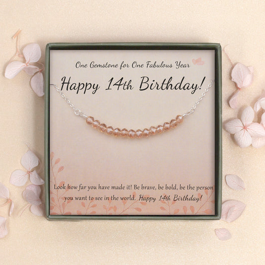 "Happy 14th Birthday" Card and Bead Necklace