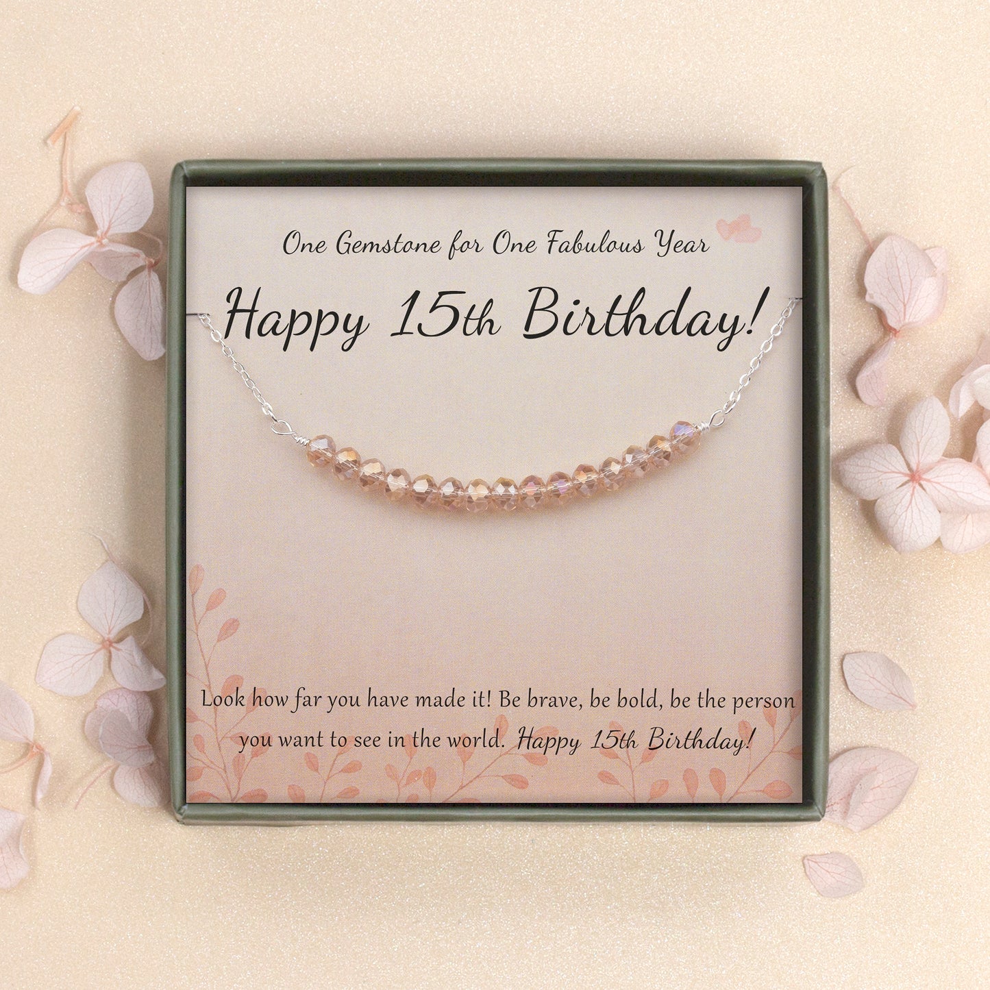 "Happy 15th Birthday" Card and Bead Necklace