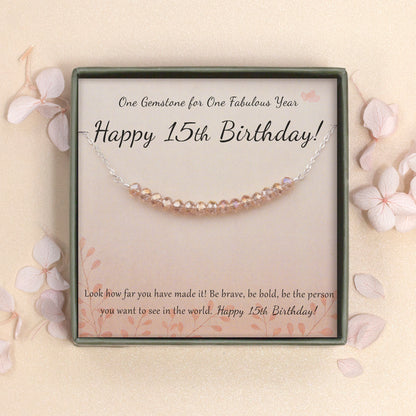 "Happy 15th Birthday" Card and Bead Necklace