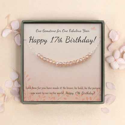 "Happy 17th Birthday" Card and Sterling Silver Bead Necklace