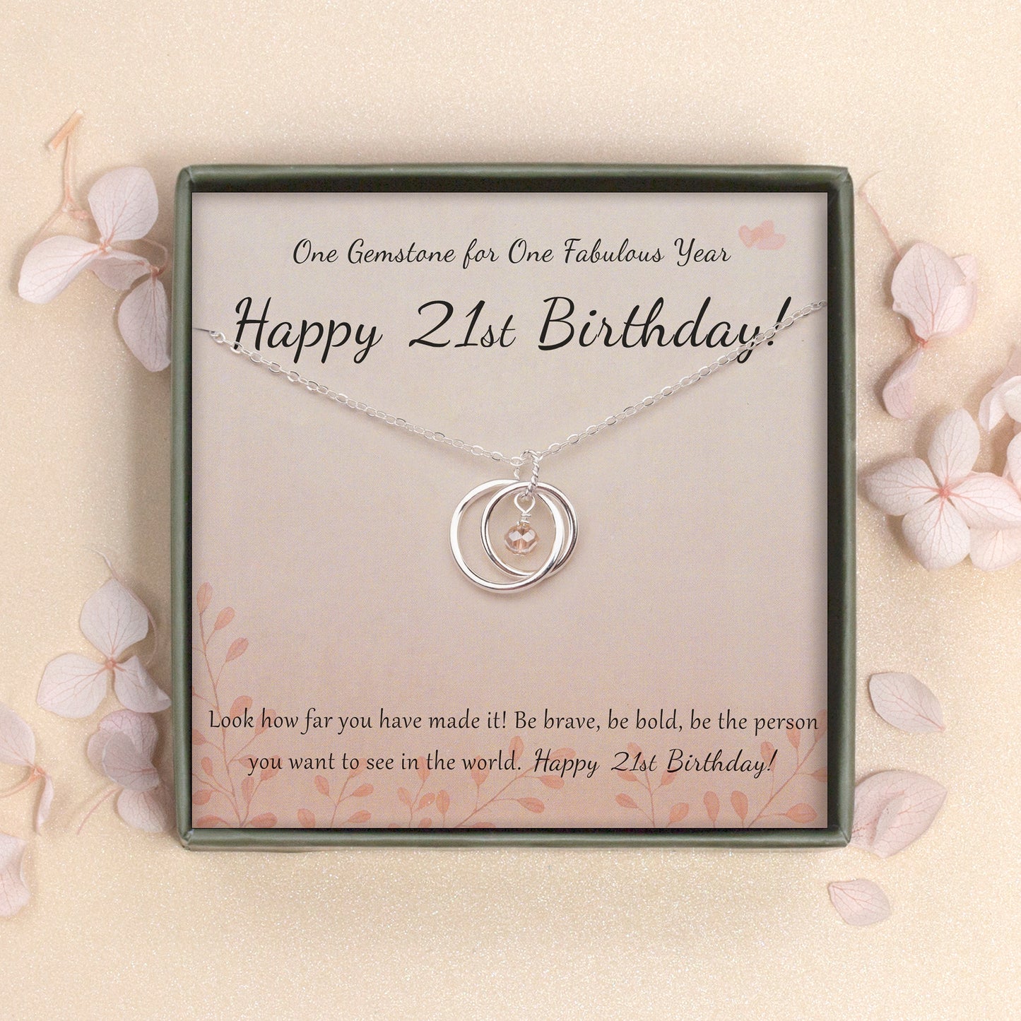 "Happy 21st Birthday" Card and Sterling Silver Bead Necklace