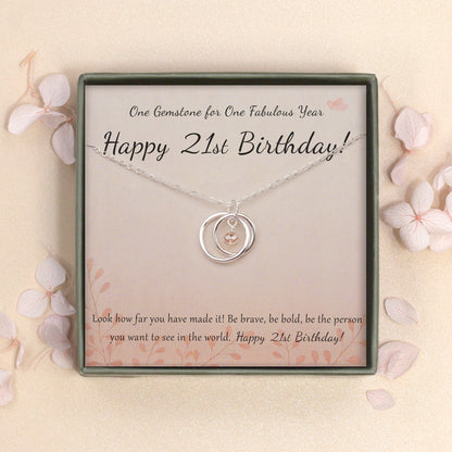 "Happy 21st Birthday" Card and Sterling Silver Bead Necklace