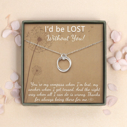 "I'd be lost without you" Card and Sterling Silver Necklace