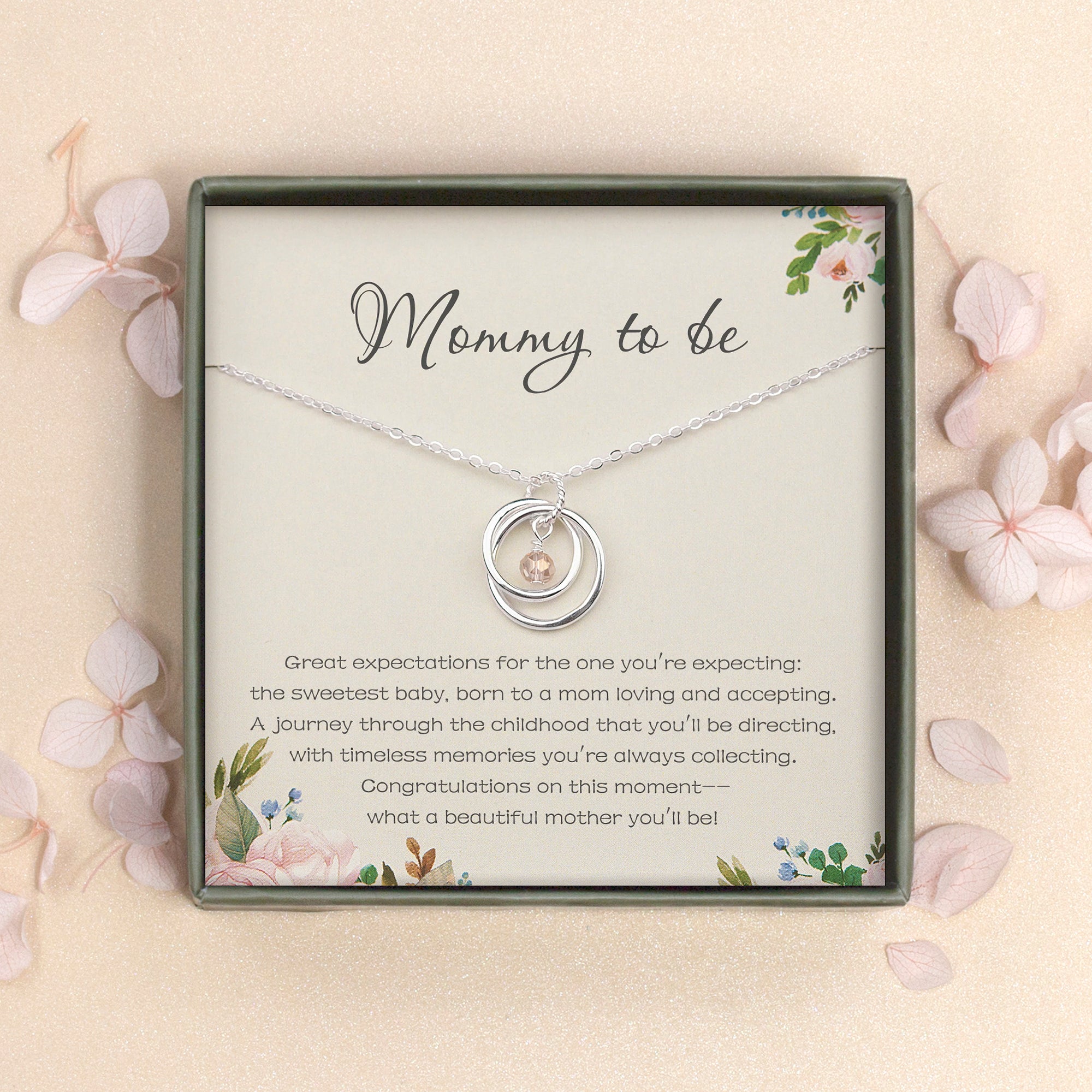"Mommy to be" Card and Sterling Silver Necklace