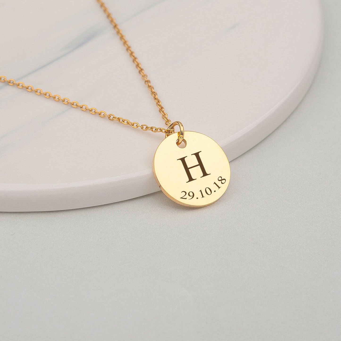 Custom Initial Letter Round Necklace