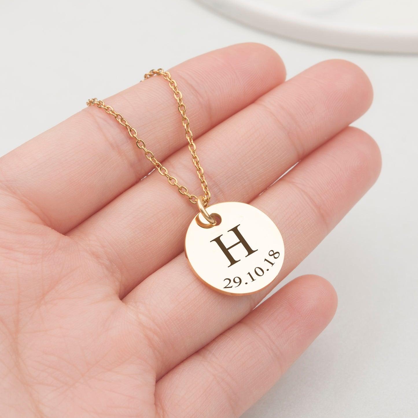 Custom Initial Letter Round Necklace