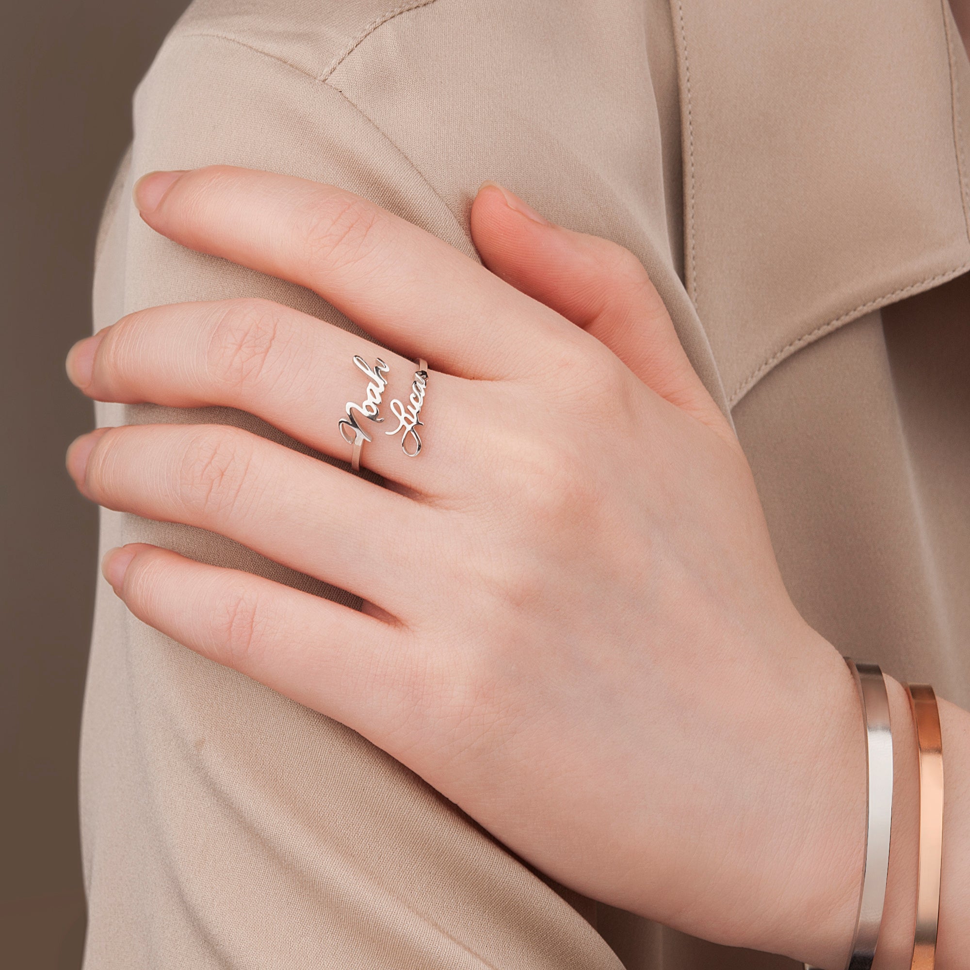 Custom Couple's Name Sterling Silver Ring