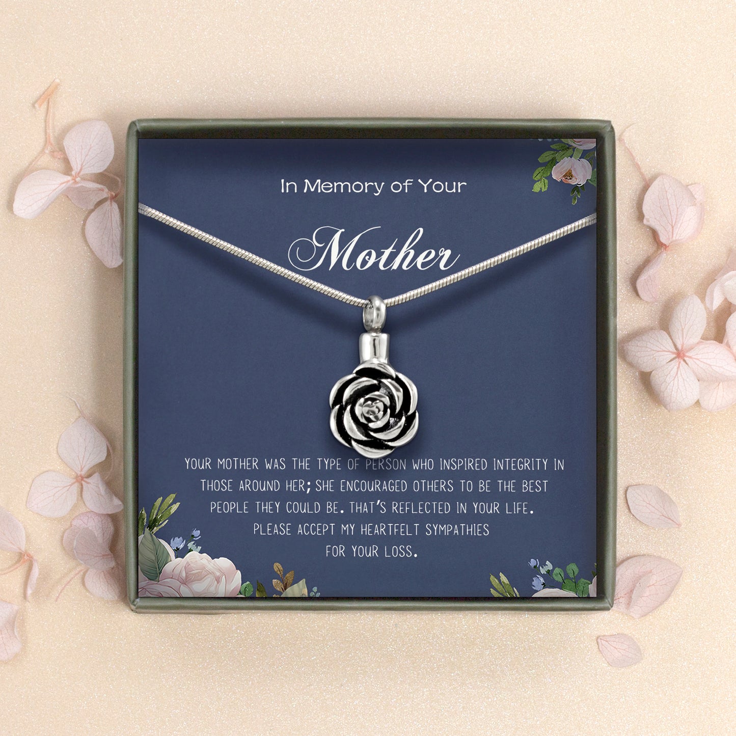 "In Loving Memory of Your Mother" Rose Memorial Necklace