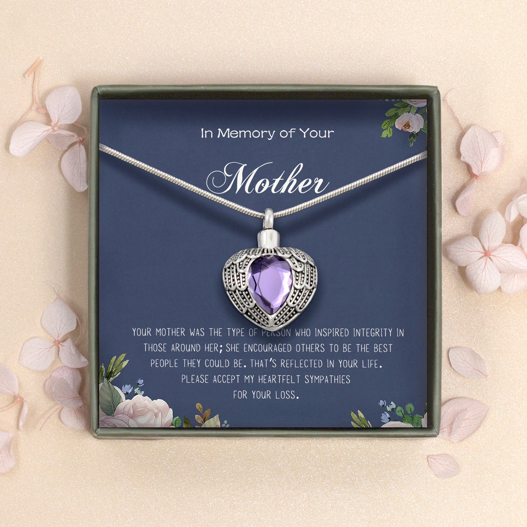 "In Memory Of Your Mother" Angel Wings Memorial Necklace
