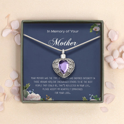 "In Memory Of Your Mother" Angel Wings Memorial Necklace