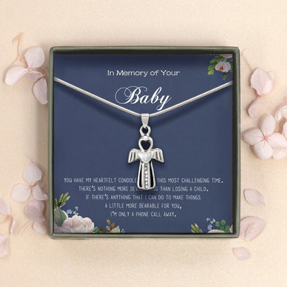 "In Memory of Your Baby" Angel Wing Heart Ashes Holder Memorial Necklace