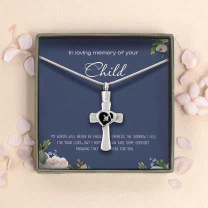 "In Love Memory of your Child" Heart Cross Memorial Necklace