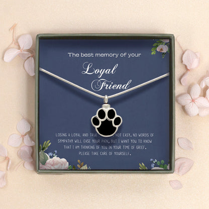 "The best memory of your Loyal Friend" Silver Dog Paw Ashes Holder Pet Memorial Necklace