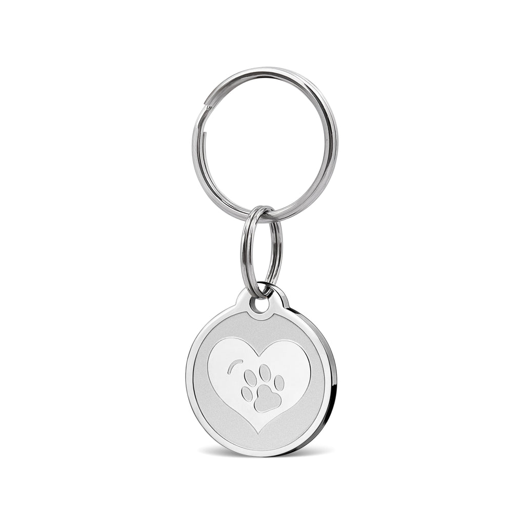 Frosted Heart Paw Round Pet ID Dog Tag