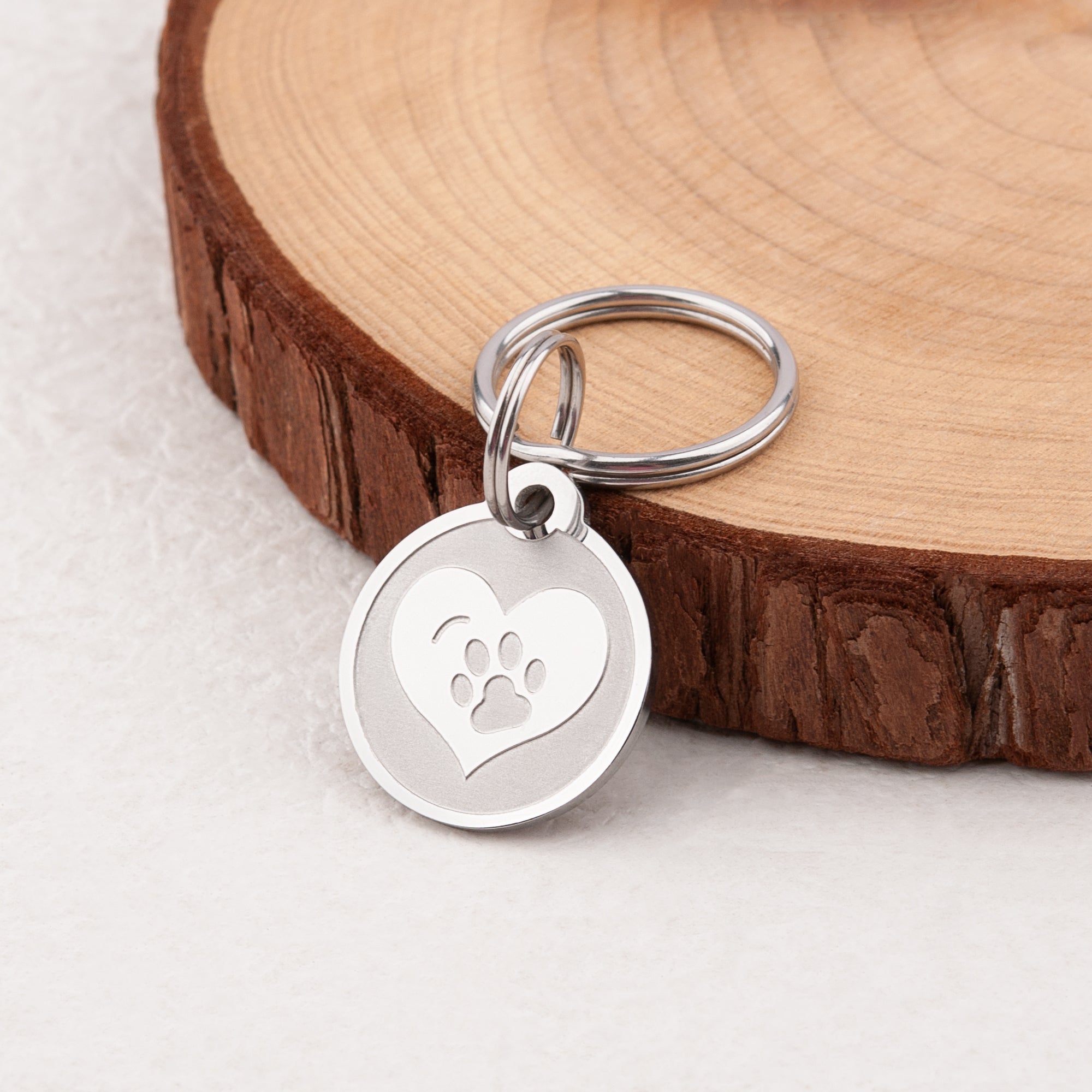 Frosted Heart Paw Round Pet ID Dog Tag