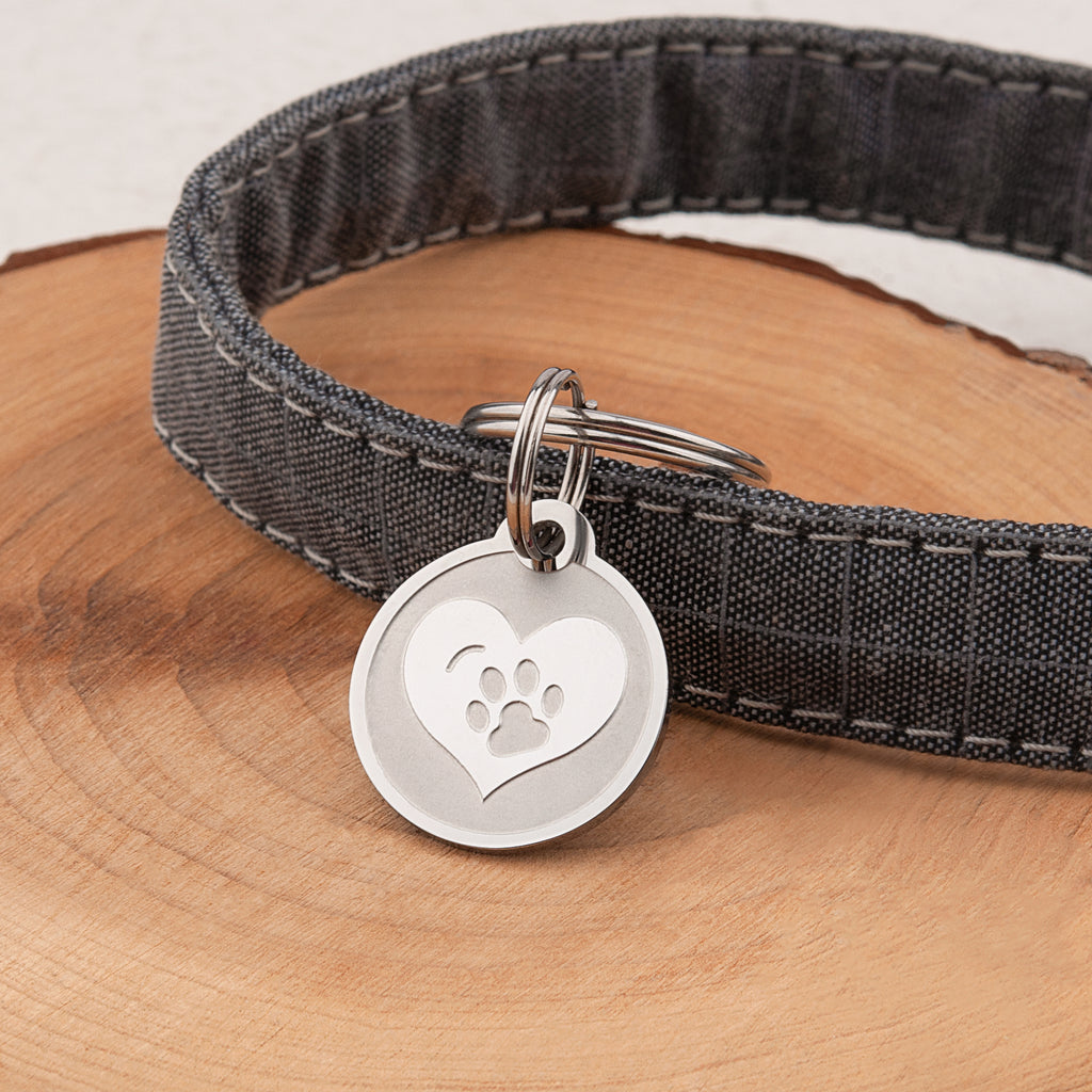 Frosted Heart Paw Round Pet ID Dog Tag
