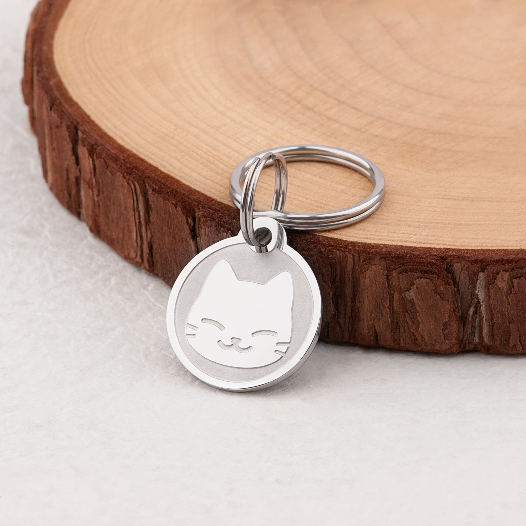 Frosted Cat Round Pet ID Dog Tag