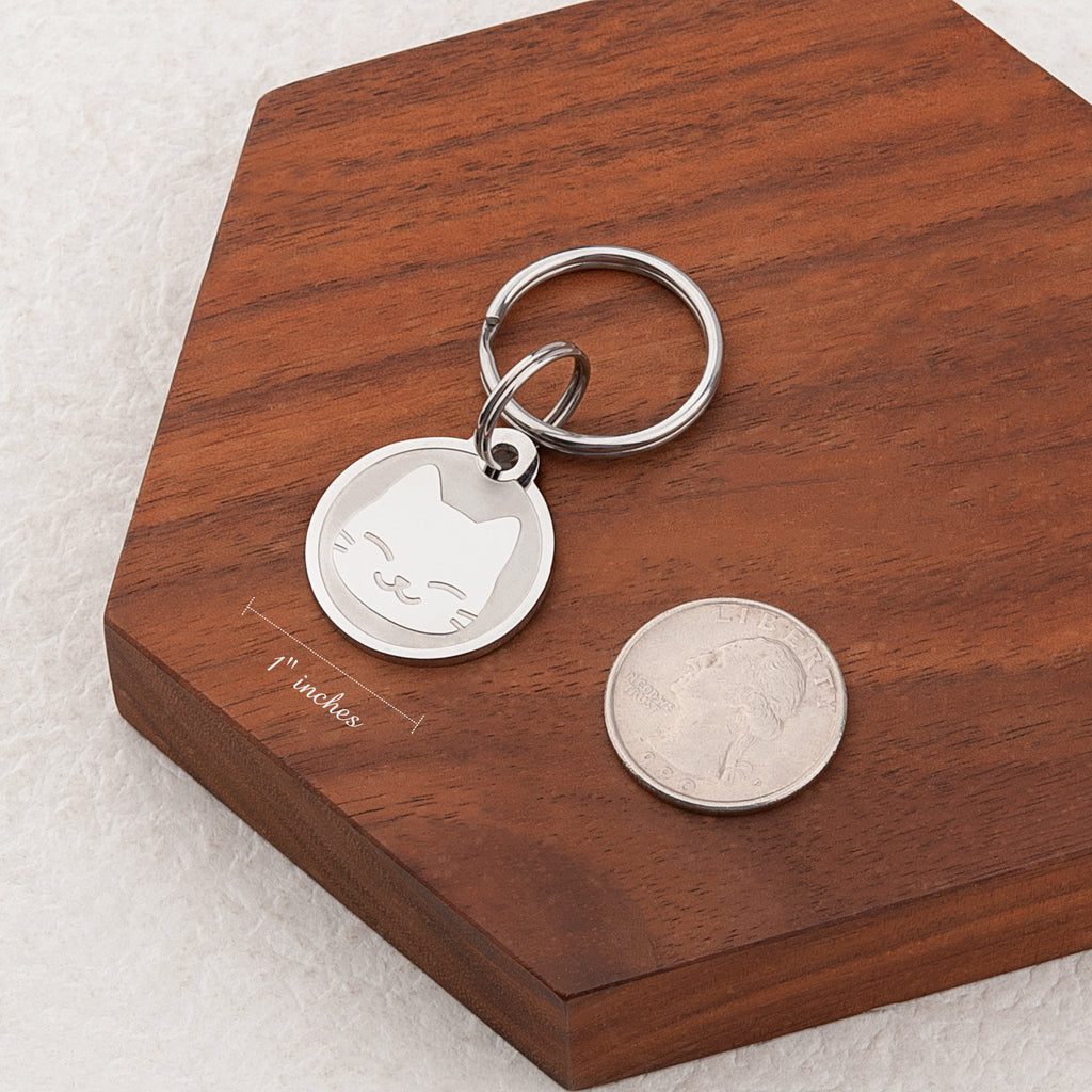 Frosted Cat Round Pet ID Dog Tag