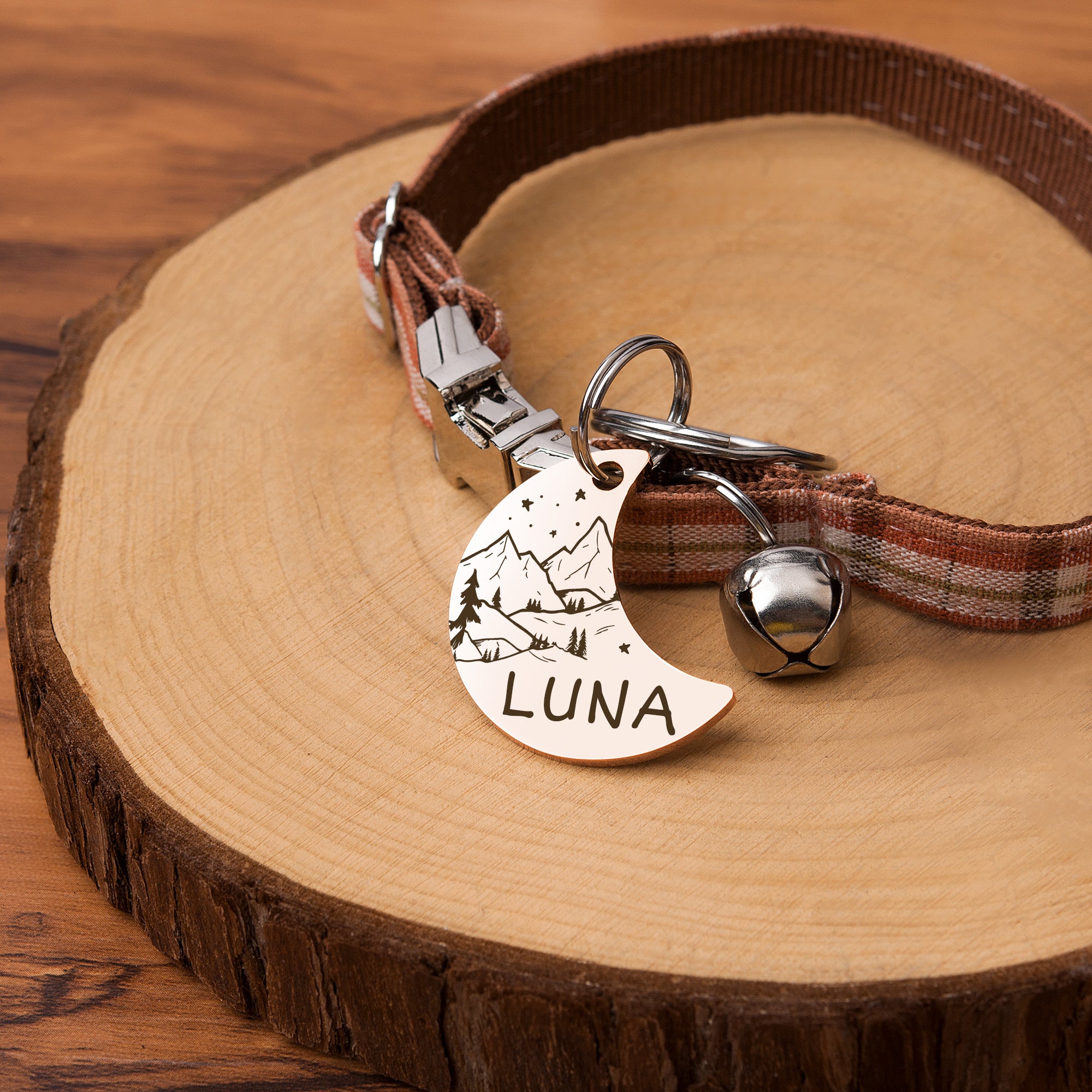 Personalized Mountain Starry Sky Moon Shaped Pet ID Dog Tag for Cat or Dog