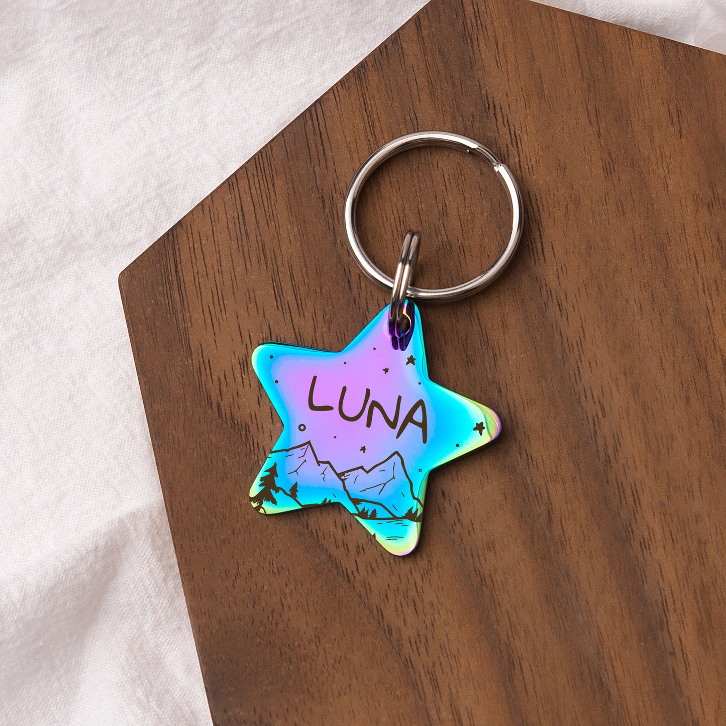 Star Shaped Mountain Starry Sky Themed Pet Tag