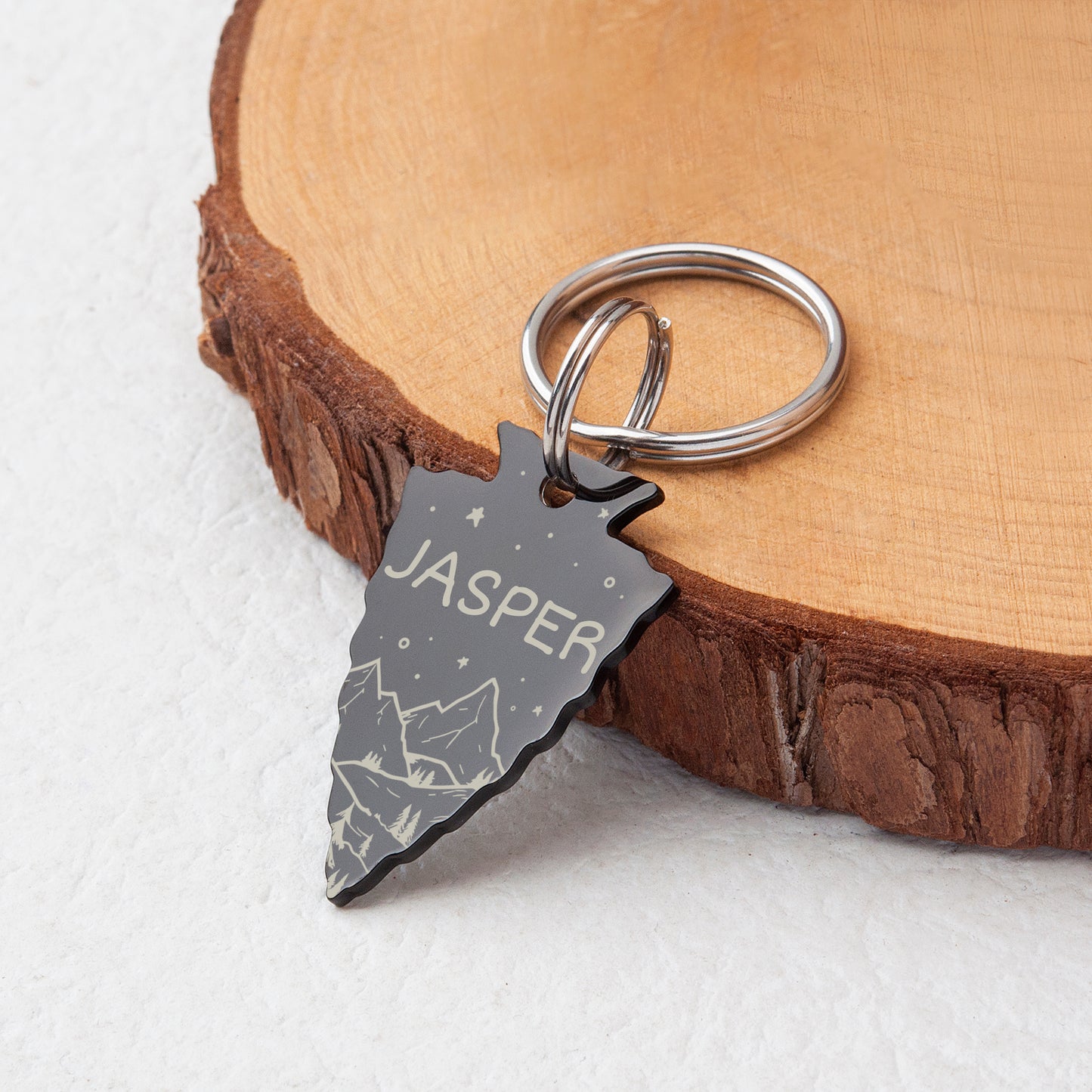 Personalized Arrowhead Shaped Mountain Starry Night Themed Pet ID Dog Tag