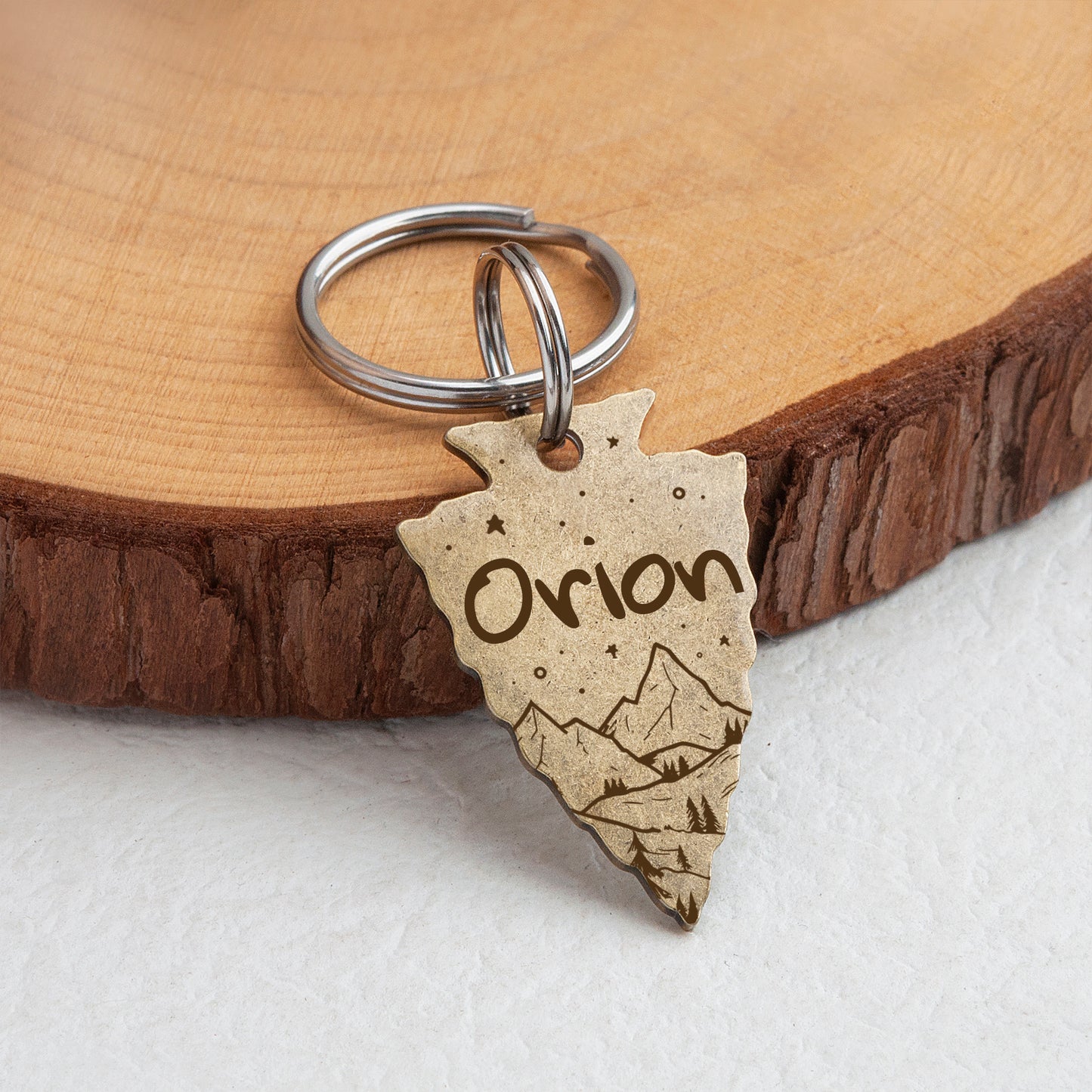 Personalized Arrowhead Shaped Mountain Starry Night Themed Pet ID Dog Tag