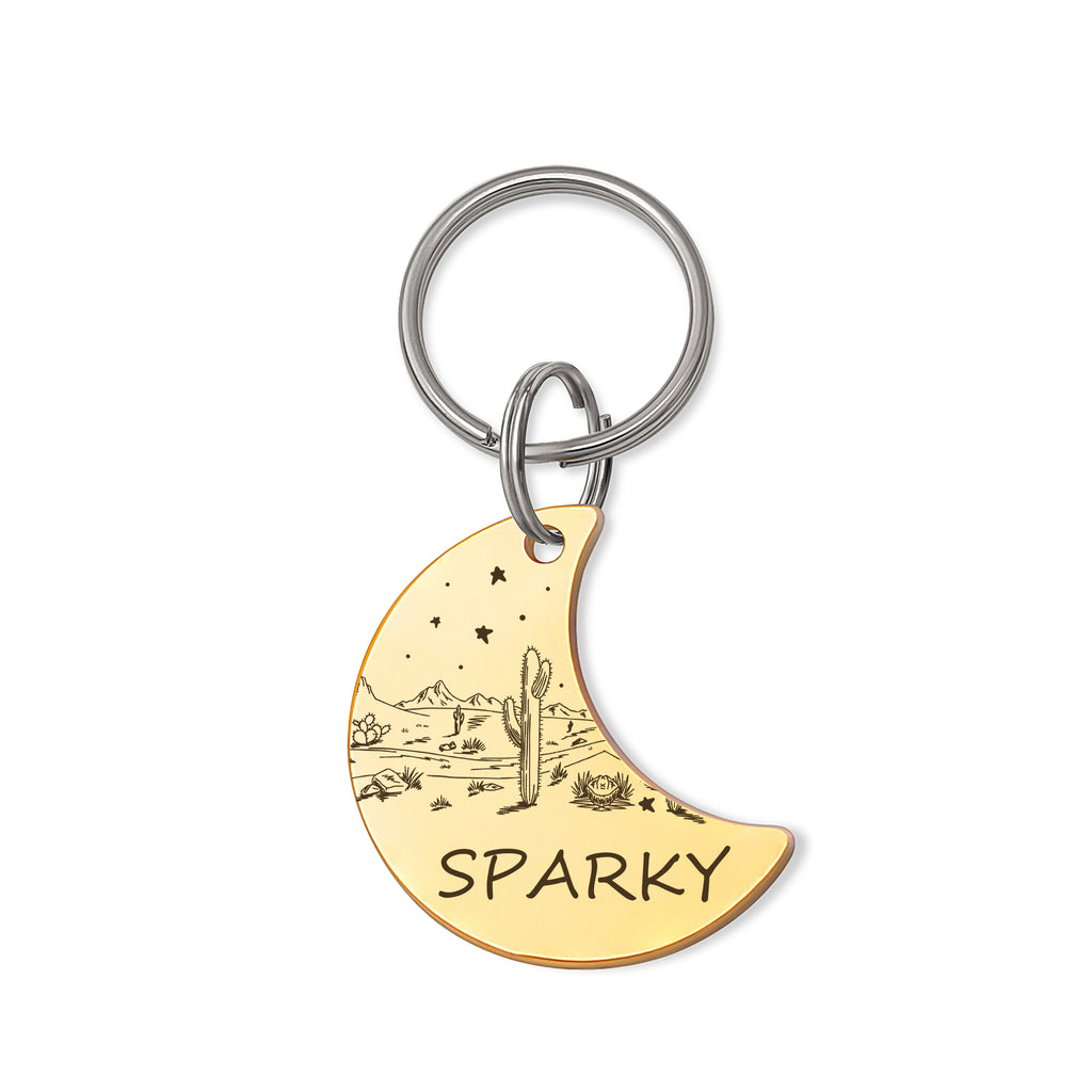 Personalized Moon Shaped Desert Starry Sky Dog ID Pet Tag