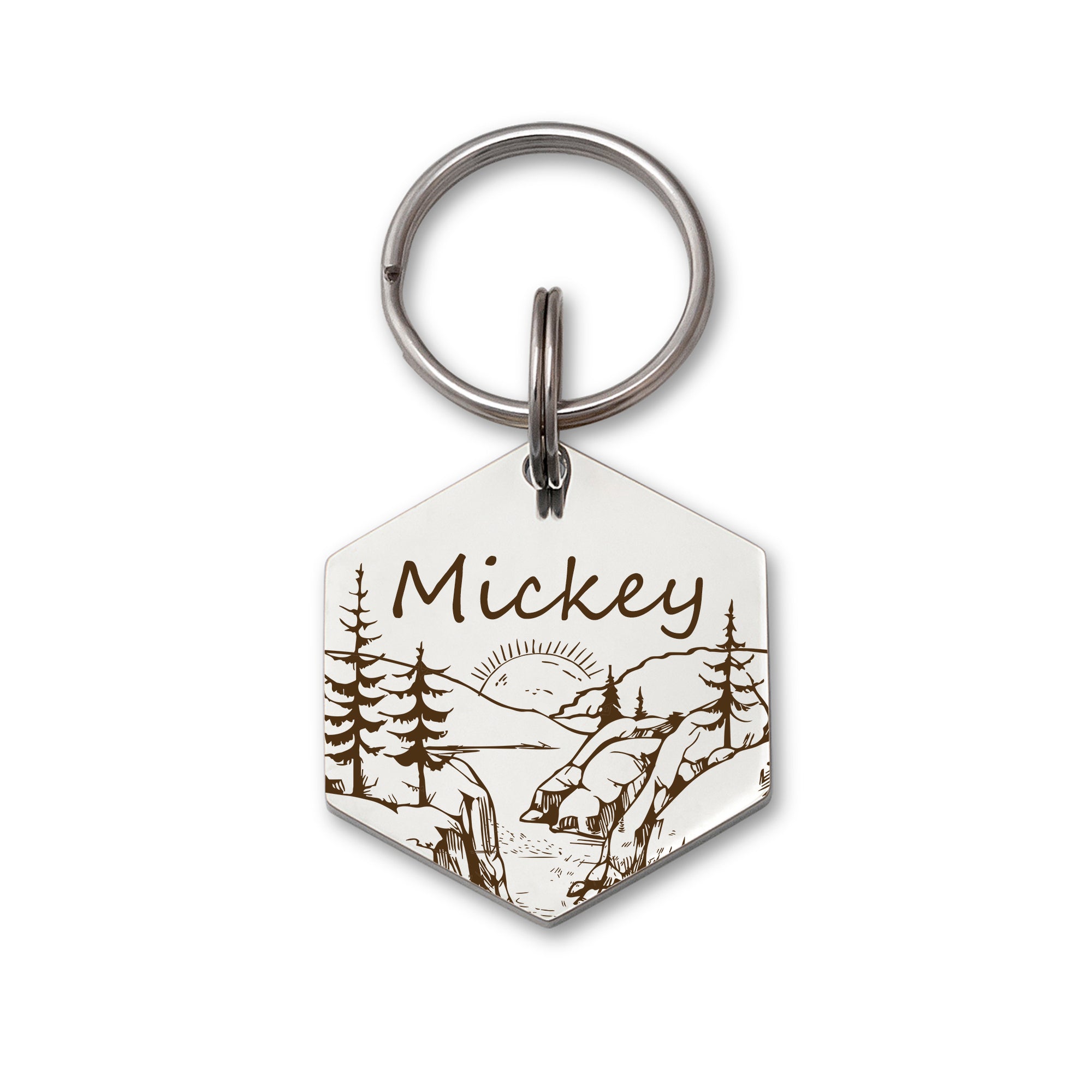Hexagon Mountain Sunrise Pet ID Dog Tag