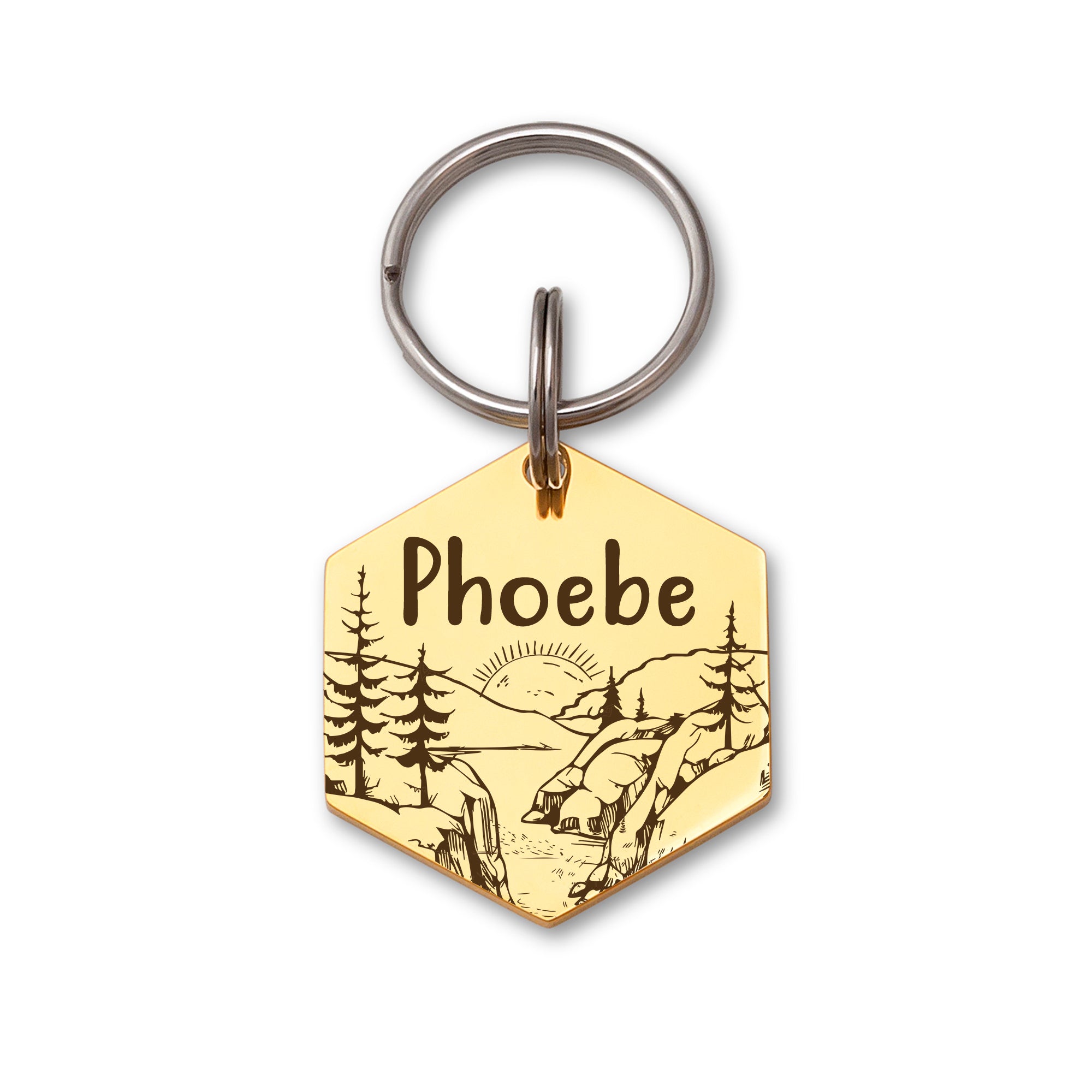 Hexagon Mountain Sunrise Pet ID Dog Tag