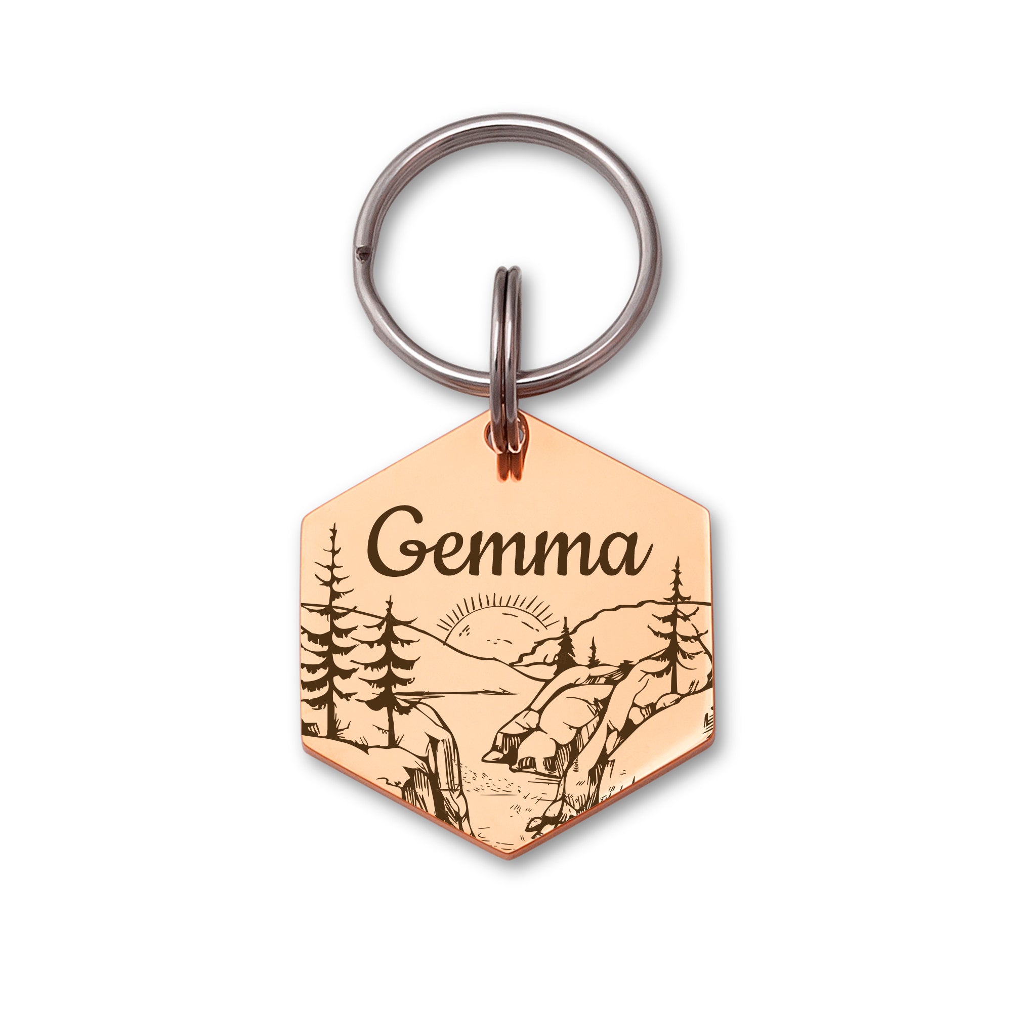 Hexagon Mountain Sunrise Pet ID Dog Tag